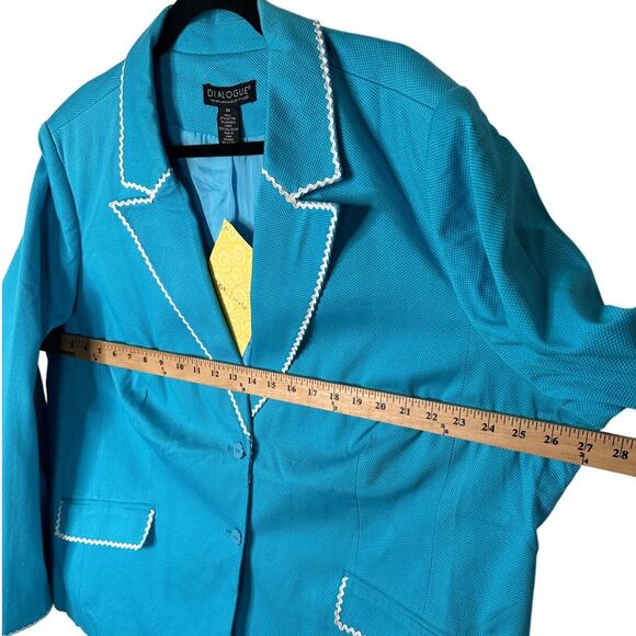 NWT! Dialogue Plus Size 2X Cotton Pantsuit 2-Piece Suit Blazer Crop Pants Blue - Picture 7 of 10